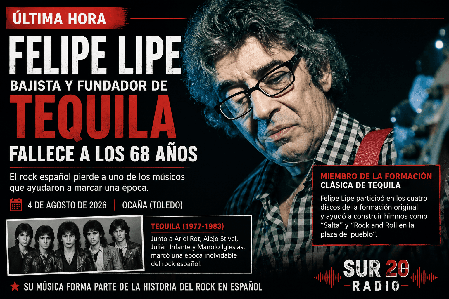 🎸 Muere Felipe Lipe, bajista y fundador de Tequila, a los 68 años