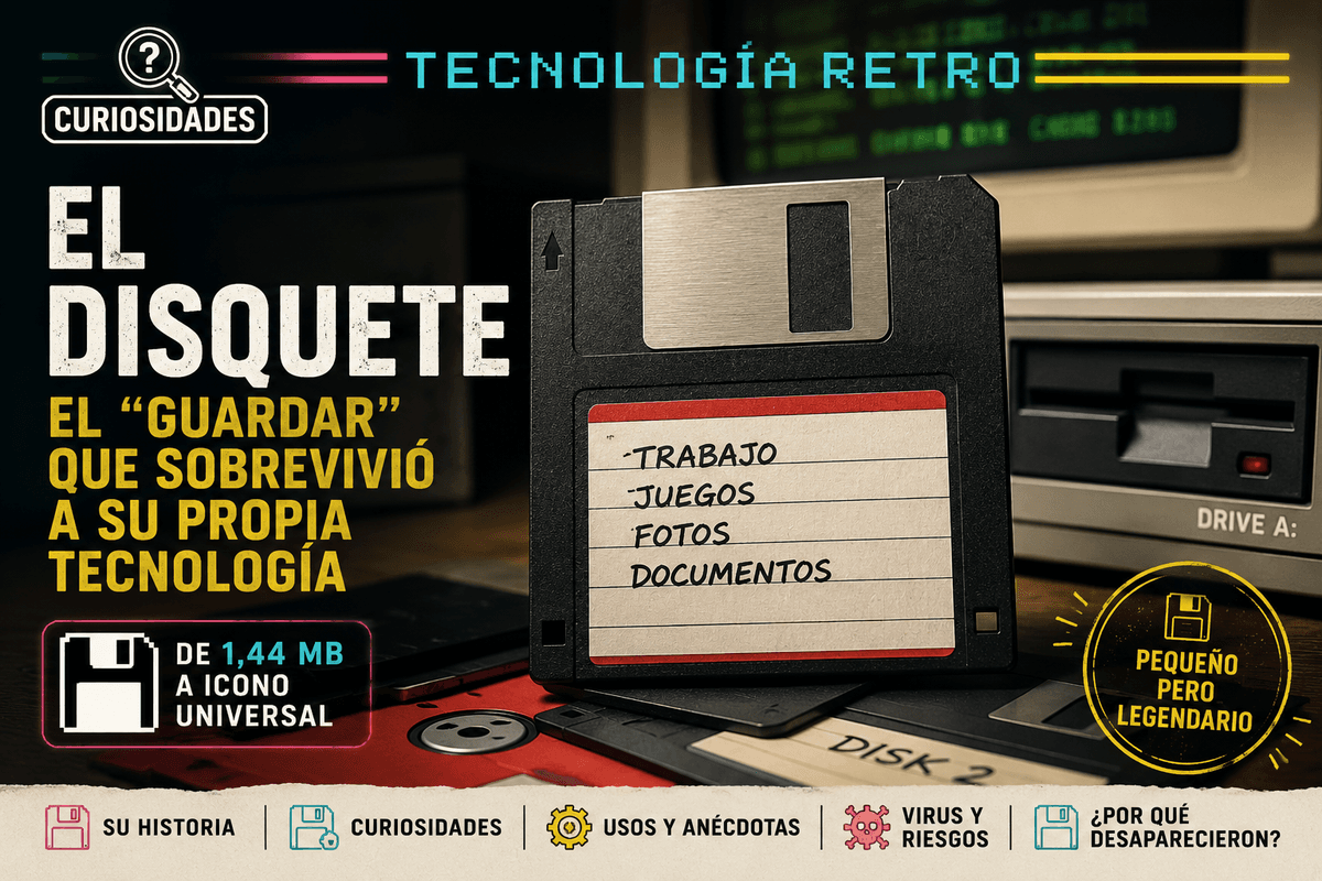 💾 TECNOLOGÍA RETRO — EL DISQUETE: EL “GUARDAR” QUE SOBREVIVIÓ A SU PROPIA TECNOLOGÍA